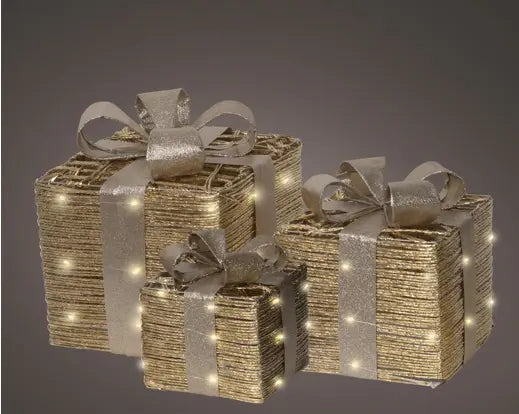 Lumineo Gift Box Gold Light Up Mirco LED Warm White 25cm