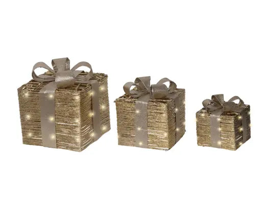 Lumineo Gift Box Gold Light Up Mirco LED Warm White 25cm