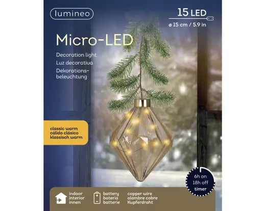 Micro LED Diamond Steady Battery Operated Amber & Classic Warm Dia.16cm