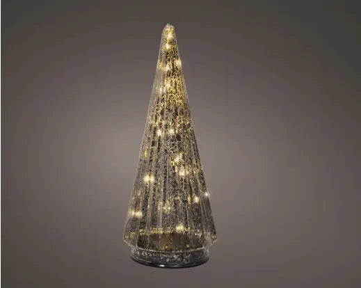 Micro LED Tree Glass Battery Silver/Warm White H24cm