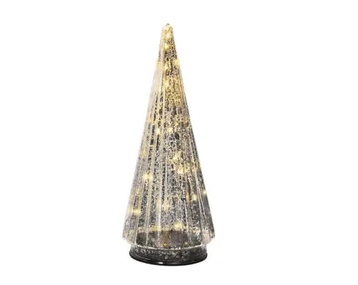 Micro LED Tree Glass Battery Silver/Warm White H24cm