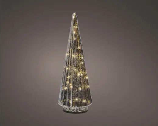Micro LED Tree Glass Battery Silver/Warm White H31.5cm