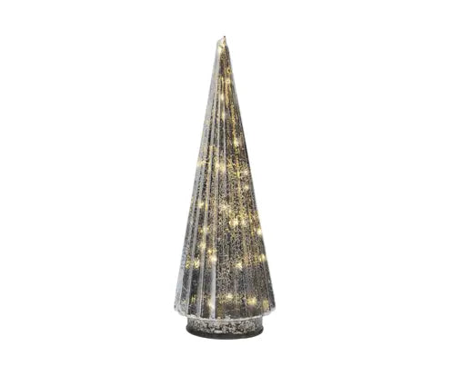 Micro LED Tree Glass Battery Silver/Warm White H31.5cm