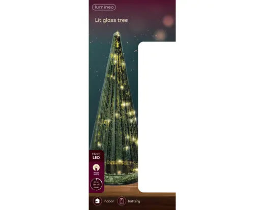 Micro LED Tree Glass Steady Battery Operated Green & Warm White H24cm