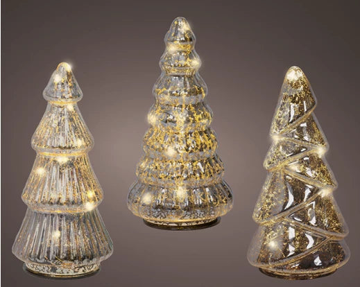 Lumineo Micro LED Warm White Tree Glass BO Indoor Set Of 3 17cm