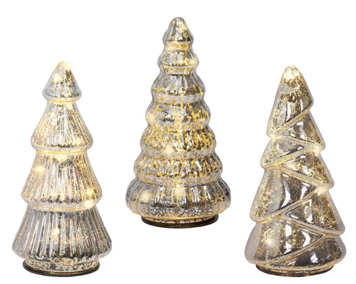 Lumineo Micro LED Warm White Tree Glass BO Indoor Set Of 3 17cm
