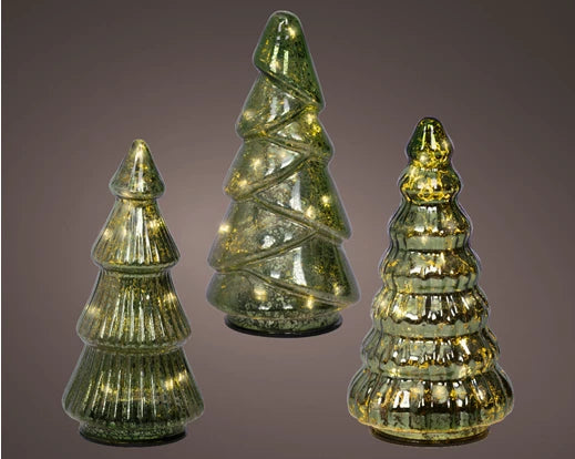 Lumineo Micro LED Warm White Tree Glass BO Indoor Set Of 3 17cm