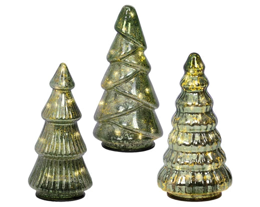 Lumineo Micro LED Warm White Tree Glass BO Indoor Set Of 3 17cm