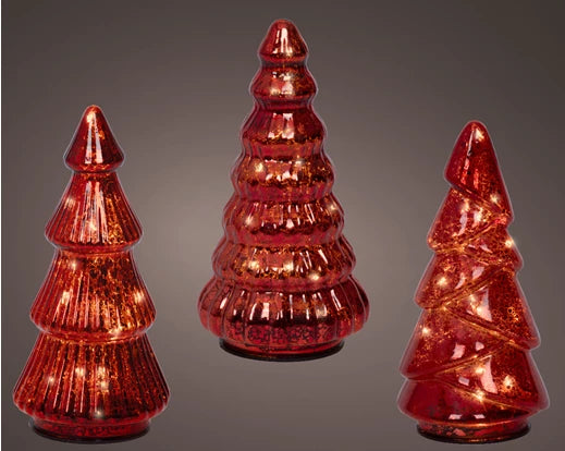 Lumineo Micro LED Warm White Tree Glass BO Indoor Set Of 3 17cm