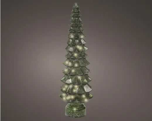 Micro LED Tree Glass Sparkle Effect Battery Operated Green & Warm White H55cm