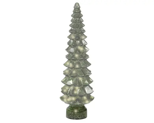 Micro LED Tree Glass Sparkle Effect Battery Operated Green & Warm White H55cm