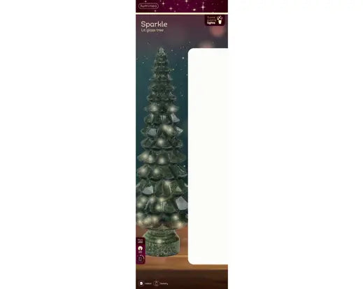Micro LED Tree Glass Sparkle Effect Battery Operated Green & Warm White H55cm
