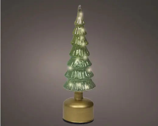Micro LED Rotating Tree Glass Flashing Effect Battery Operated Green & Warm White