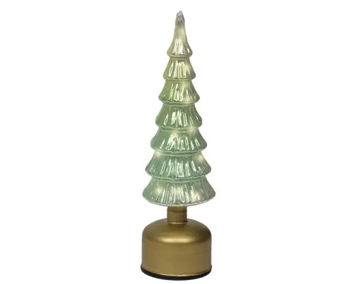 Micro LED Rotating Tree Glass Flashing Effect Battery Operated Green & Warm White