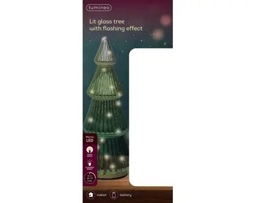 Micro LED Tree Glass Flashing Effect Battery Operated Green & Warm White