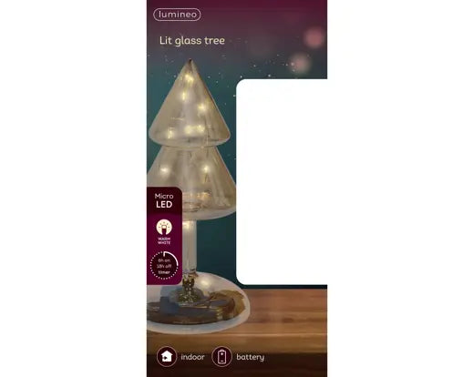 Micro LED Tree Glass Steady Battery Operated Amber & Warm White H19cm