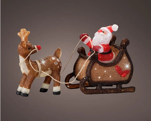 Lumineo Santa In Sleigh & Rudolph Outdoor Cool White LEDs 47cm