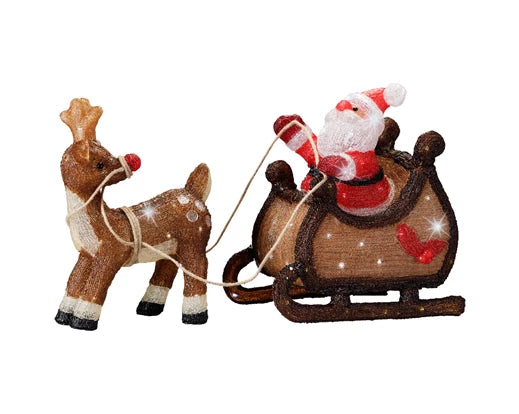 Lumineo Santa In Sleigh & Rudolph Outdoor Cool White LEDs 47cm