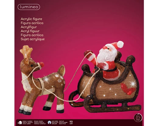 Lumineo Santa In Sleigh & Rudolph Outdoor Cool White LEDs 47cm