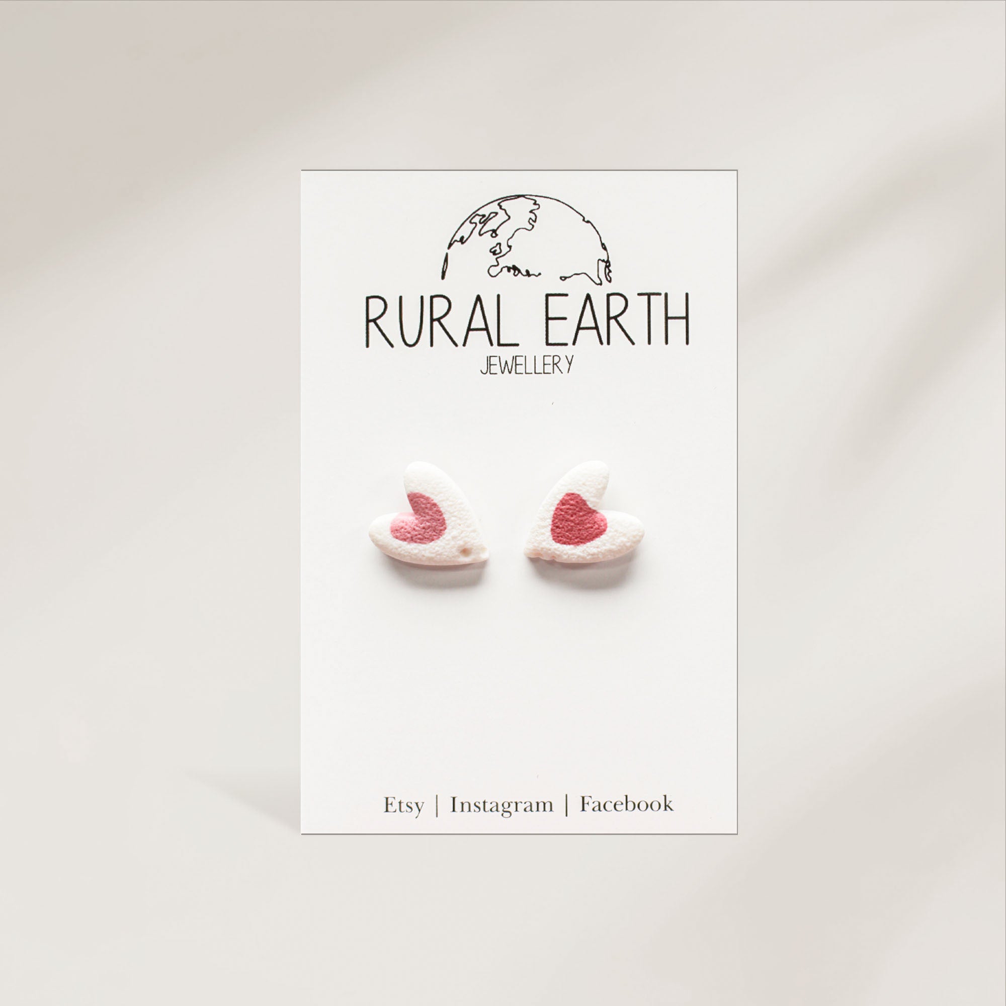 Rural Earth Pink & White Heart Stud Earrings