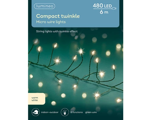 Lumineo Micro LED Compact Lights 8 Function Outdoor Warm White L600cm