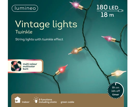 Lumineo Vintage LED Multi Colour String Lights With Twinkle Effect Green Cable