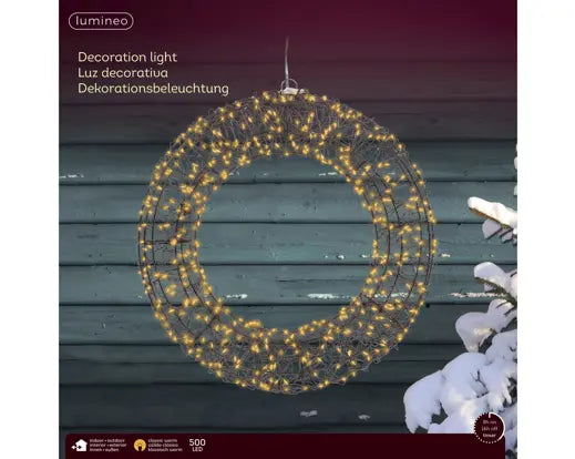 Micro LED Wreath Metal Outdoor Black & Classic Warm H38cm