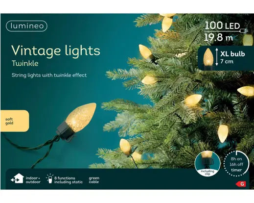 Lumineo Vintage Lights Soft Gold XL Bulb Indoor/Outdoor 100 LED 1980cm