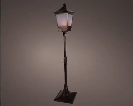 Lumineo Antique Brass Effect LED Lantern Fire Flame Effect Outdoor 185cm