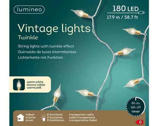 Lumineo Vintage LED Warm White String Lights With Twinkle Effect Clear Cable