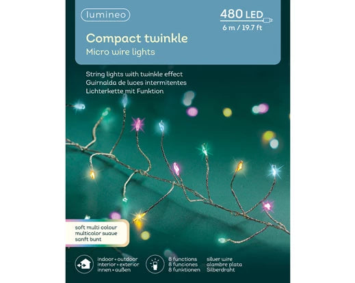 Lumineo Compact Twinkle Micro Wire Lights Soft Multi Colour 6m