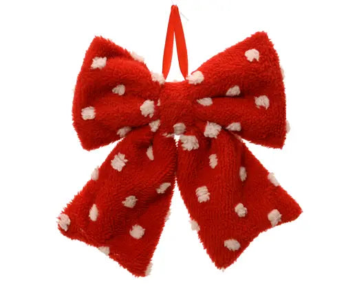 Decoris Fluffy Bow Red & White Spot 13 x 12cm
