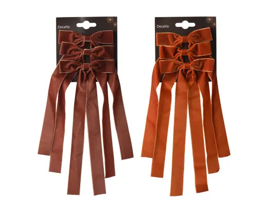 Decoris Velvet Bow 16cm x 40cm Single Pack of 3 Assorted