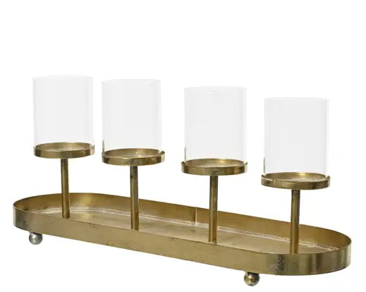 Candleholder Iron Oval Champagne Gold With Four Candle Holder