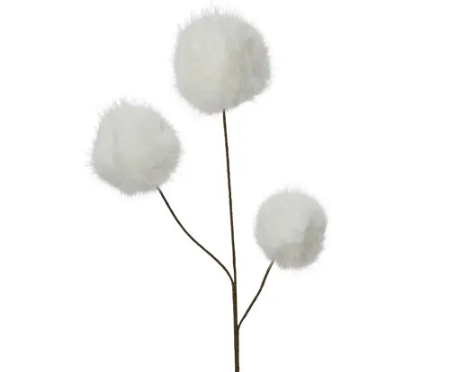 Spray On Stem Faux Fur 3 Fluffy Bulbs White