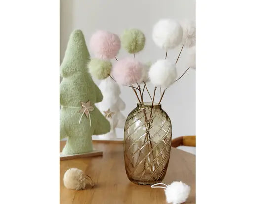 Spray On Stem Faux Fur 3 Fluffy Bulbs White