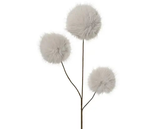 Spray On Stem Faux Fur 3 Fluffy Bulbs Cream