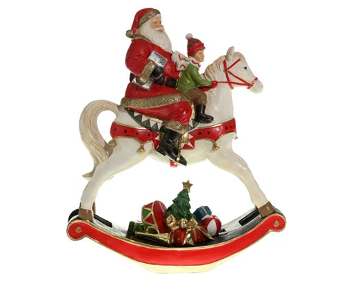 Kaemingk Santa Polyresin With Child On Rocking Horse
