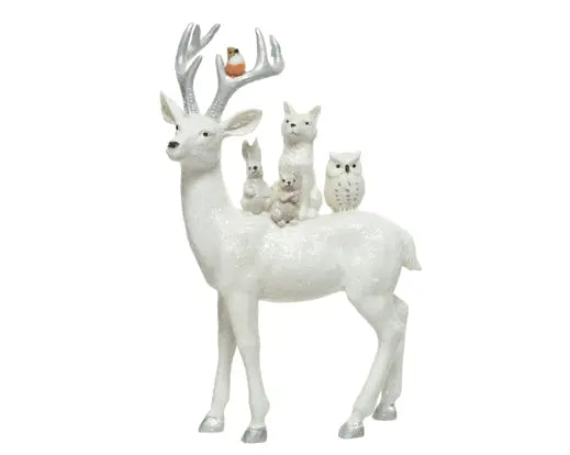 Deer Polyresin Deer Glitter Animals White