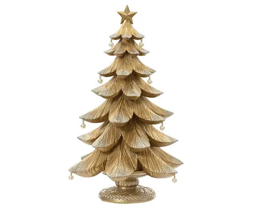 Decoris Standing Fir Tree with Pearls Gold 20cm x 22.5cm x 36.5cm