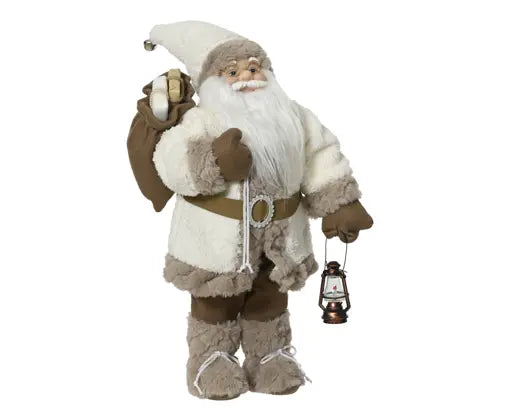 Decoris Standing Santa White & Bronze with Gift Bag 30cm