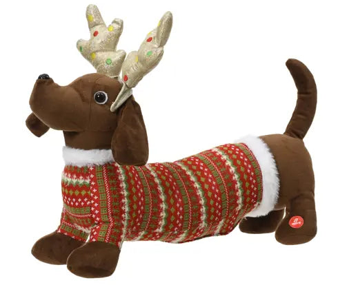 Animated Dachshund Dog With Antlers & Sweater