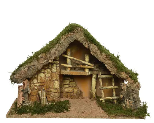 Nativity House Wood House With Bark & Moss