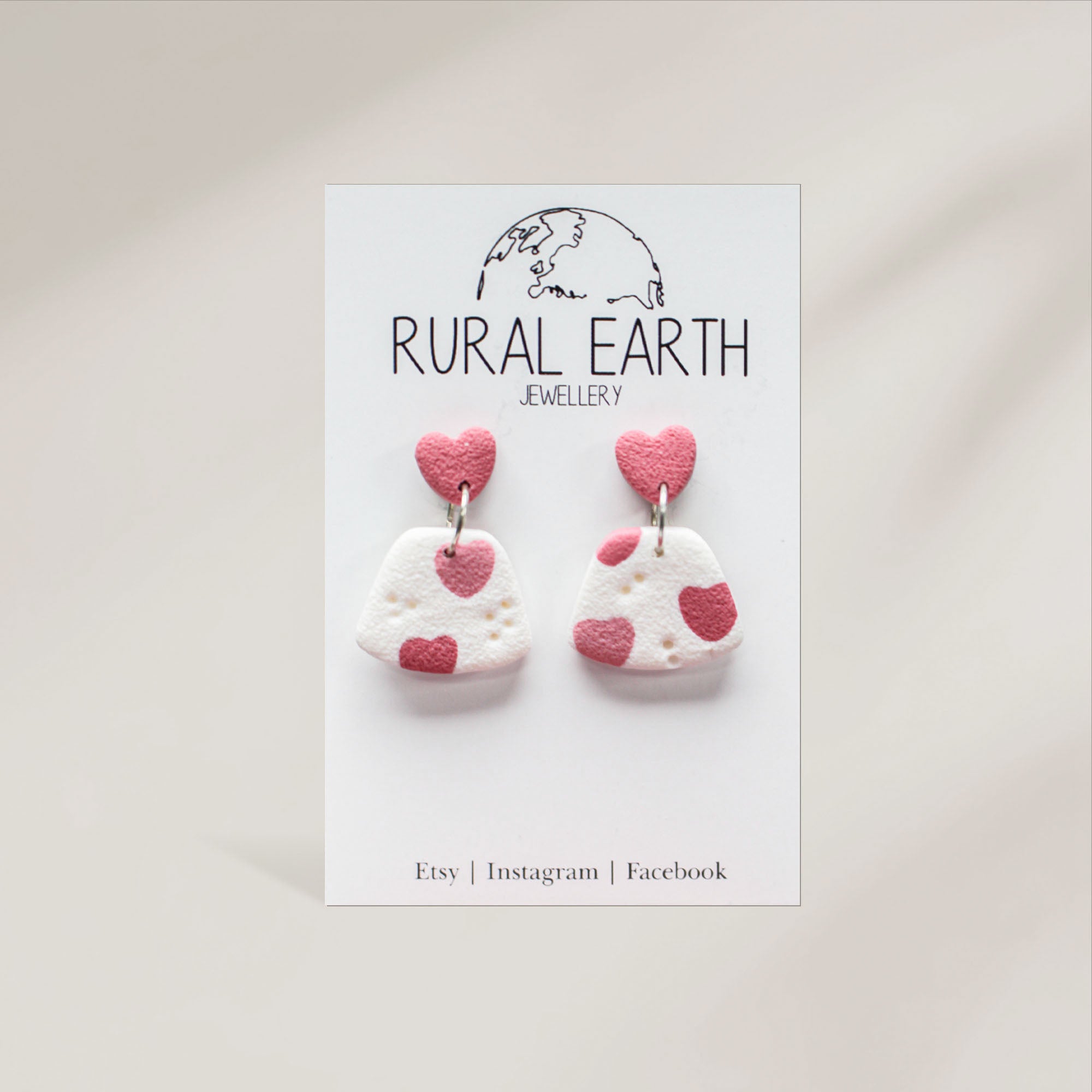 Rural Earth Pink & White Heart Drop Earrings