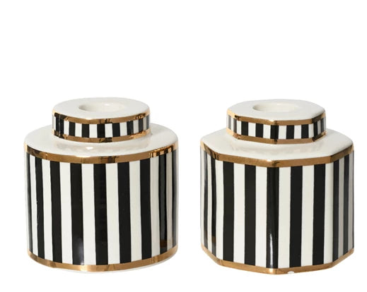 Kaemingk Candleholder Porcelain Black/White 2 Assorted