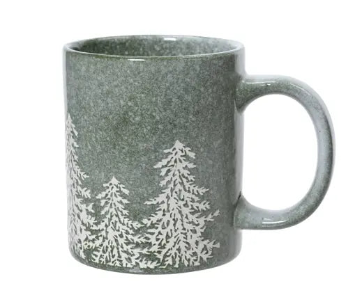 Glazed Embossed Tree Stoneware Mug