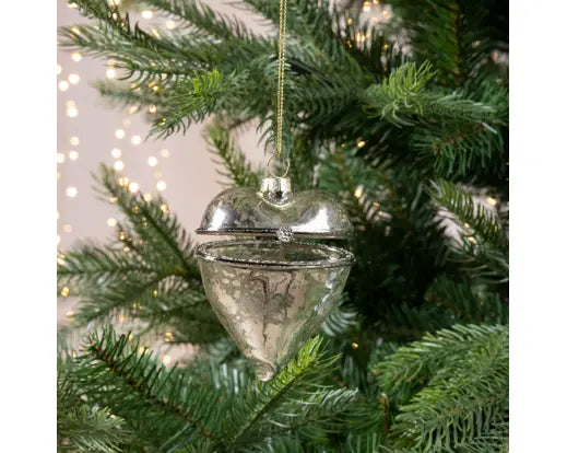 Heart Glass Antique Silver Tree Ornament
