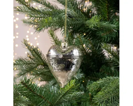 Heart Glass Antique Silver Tree Ornament
