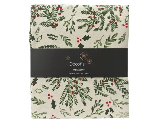 Tablecloth Cotton Rectangular Misletoe And Holly Leaf
