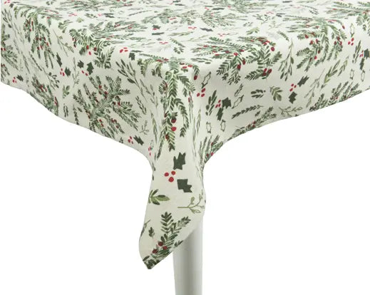 Tablecloth Cotton Rectangular Misletoe And Holly Leaf